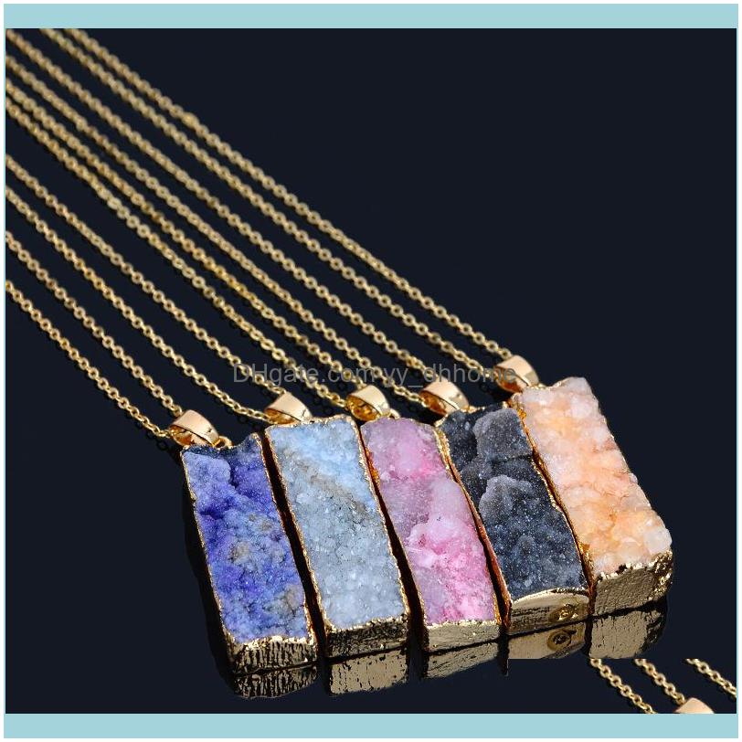 

Chains & Pendants Jewelrychains Fashion 6 Colors Natural Stone Rectangular Crystal Quartz Necklaces Chakra Pendant Party Long Chain Necklace