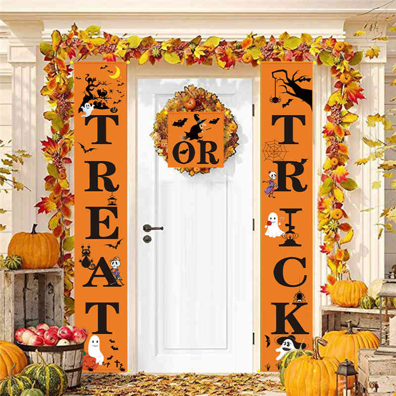 

3pcs Couplet Trick Or Treat Witch Ghost Halloween Door Banner Hanging Flag Horror Props Festival Decoration For Home