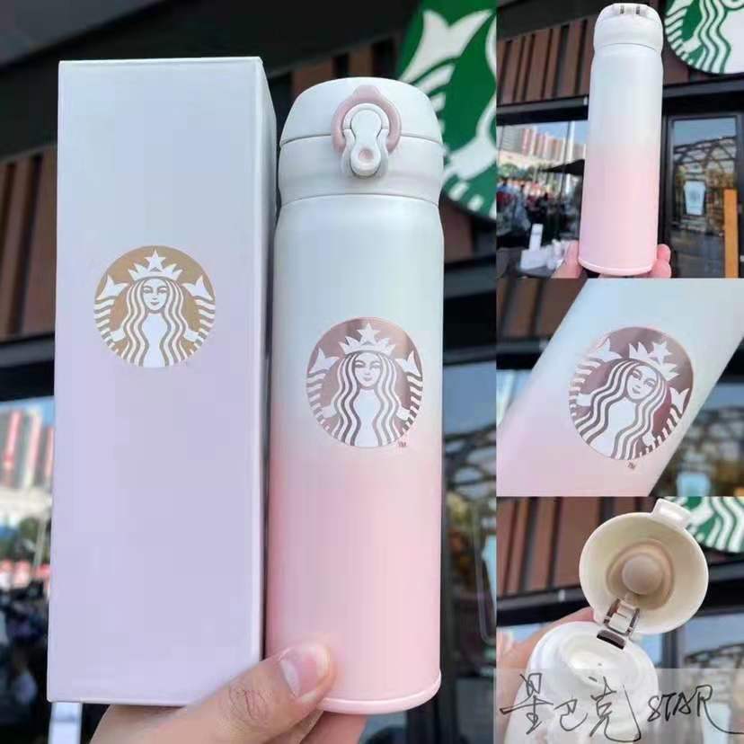 

2021 Fashion 500ML Starbucks Cup Water Bottle Vacuum Stainless Steel Mugs Kettle Thermo Cups Gift Product, Pink