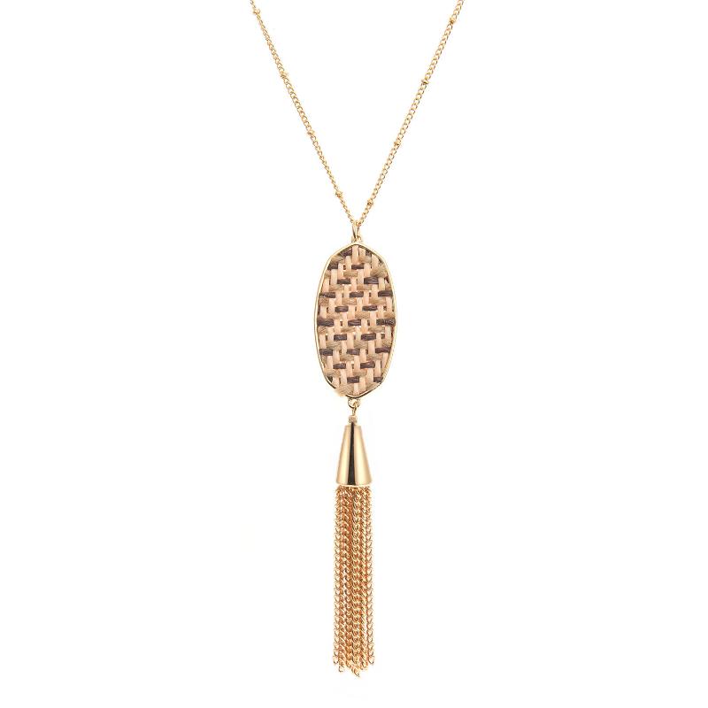 Pendant Necklaces Bohemia Straw Velvet Rope Tassel Long Money Chain Ladies Temperament Decorated Sweater-image-704088511