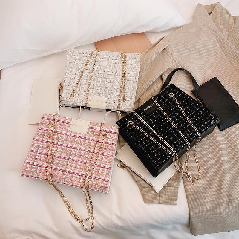 

Fashion Design Women Bag Metal Chain Shoulder Knitting Bag Shopping Composite Bags Pink Crossbody Lady Female Casual Handbag, Black