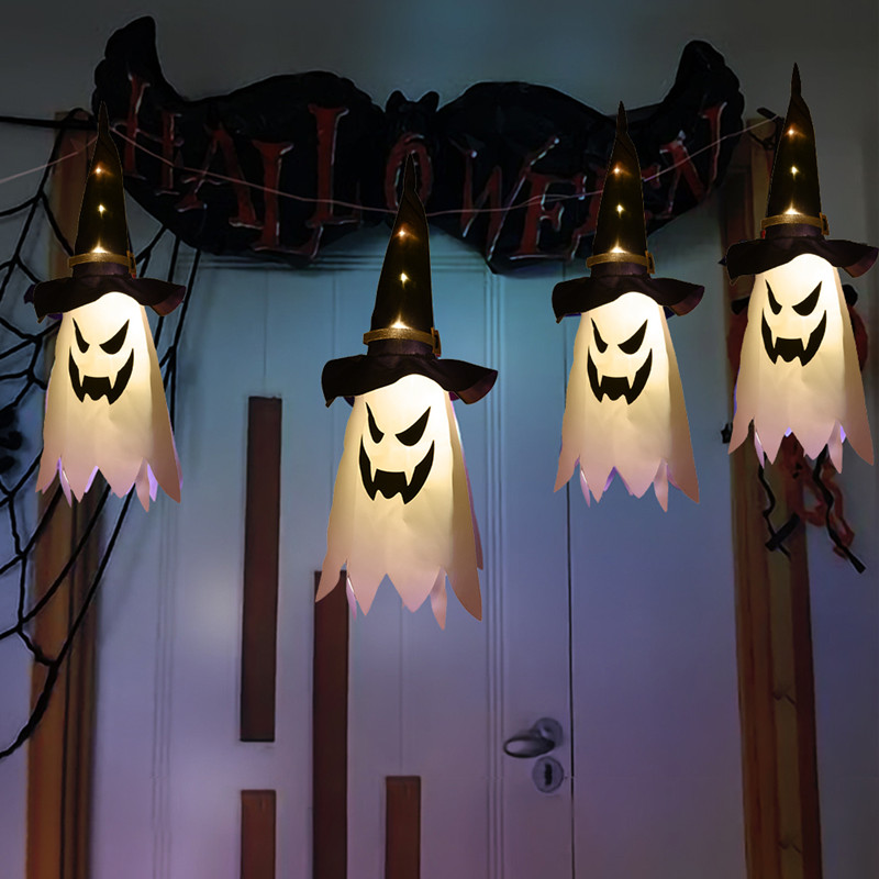 

10pcs Creative Color Wizard Hat Night Lamp LED Ghost Face Light String Battery Operated Halloween Indoor Outdoor Garden Decoration D2.0
