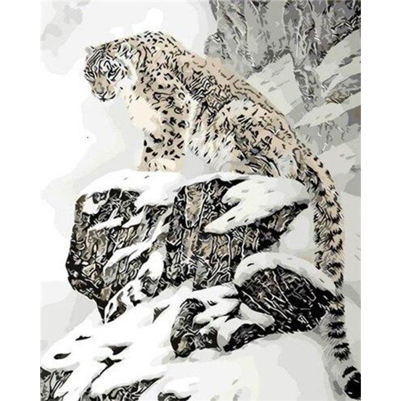 

DIY Hand Painted Canvas Oil Painting Kit Snow Leopard Drawing By Numbers