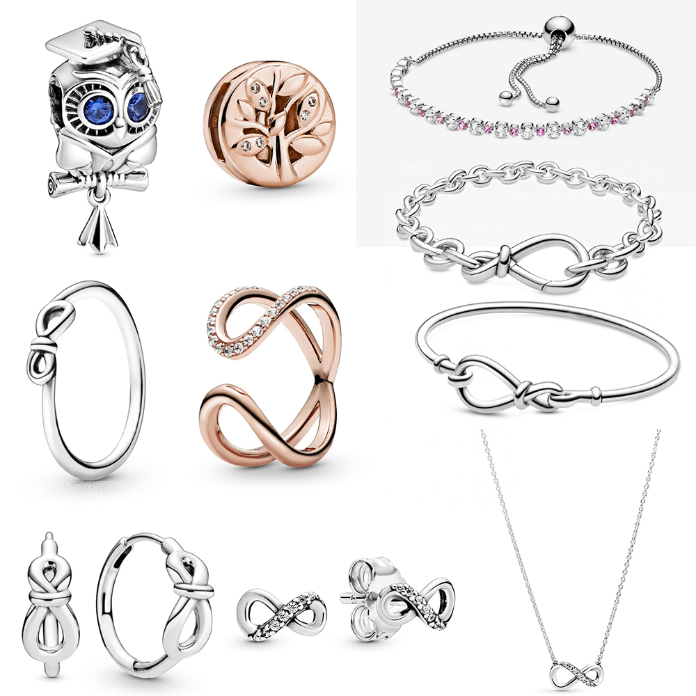 

kakany 2020 High-quality 925 Sterling Silver Family Tree Clip Ornament Wisdom Owl Graduation Charm Eternity Jewelry Gift Set Q0531