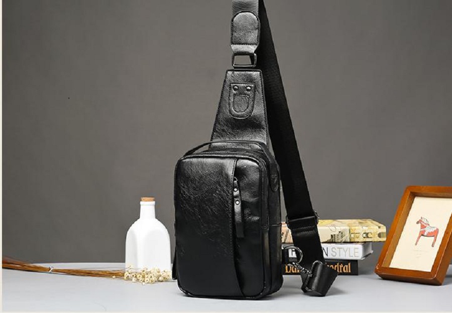 

Fashion new men black pu plain waist bag fanny pack crossbody