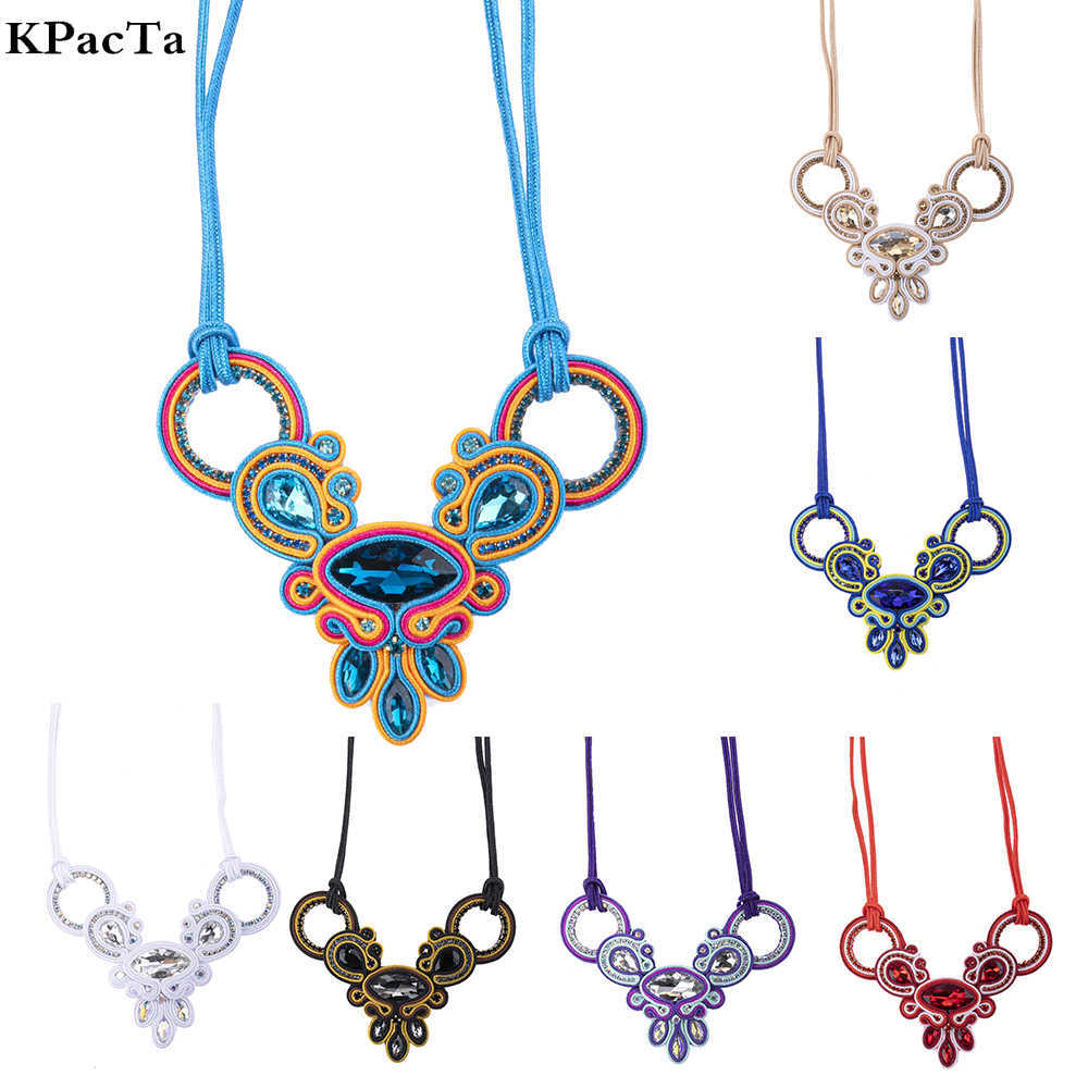 

KPacT Soutache Handmade Bohemian Necklaces Ethnic Jewelry Women Crystal Decoration Pendant Necklace Party Gifts collar