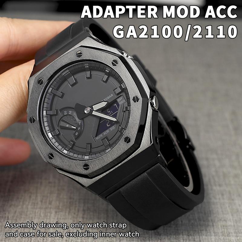 

Watch Bands Modification Accessories With Strap Adapter For GA2100 Metal Case Fluororubber Band 316 Stainless Steel Bezel GA-2100 2110