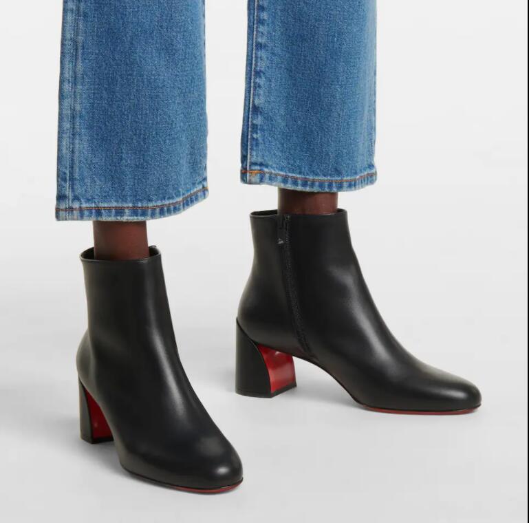 

Top Quality Men ankle boot luxury design shoes red sole boots Fever black crosta leather with vamp and square toe Low heel Snake-Embossed Leathers Ankle-Boots
