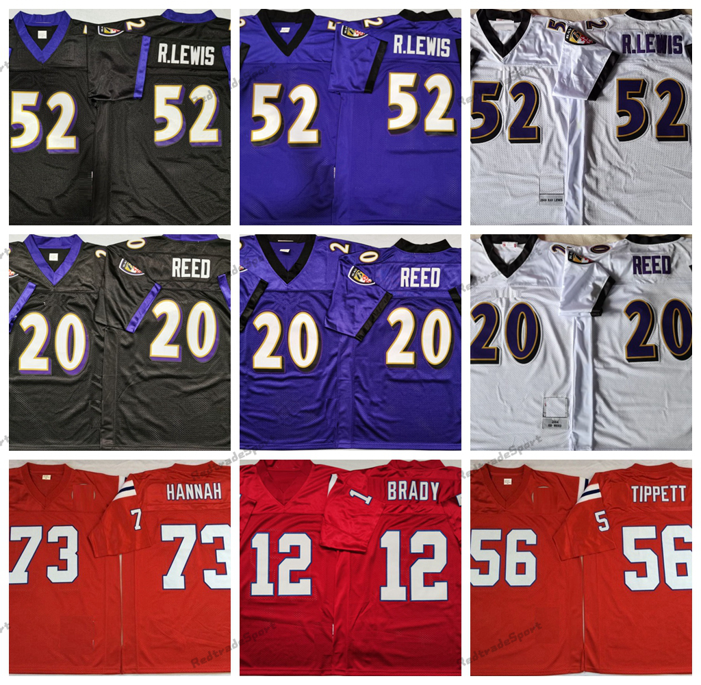 

Vintage Mens 1984 Brady 56 Andre Tippett 73 John Hannah Home Red Football Jerseys 56 Tippett Stitched Shirt 52 Ray Lewis 20 Reed, Red 12