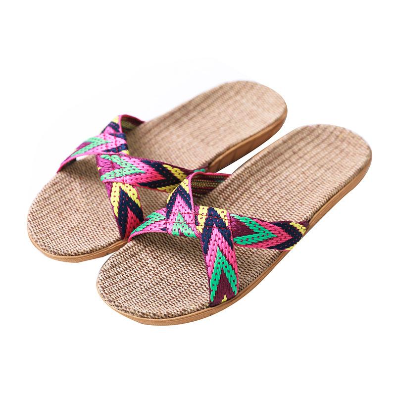 

Slippers Summer Flax Home Women 35-45 Large Size Beach Flip Flops Non-slip Unisex Family Female Male Linen, Purple