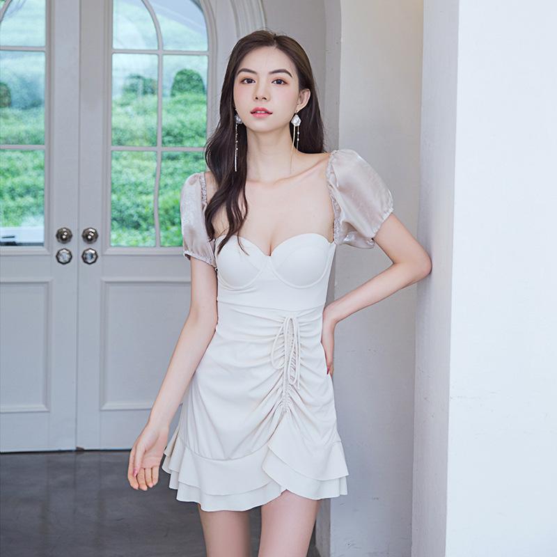 

One-Piece Suits One Piece Women Swimsuit Push Up Female Suit Swim Swimwear 2021 With Skirt Drawstring Cover Shoulder Solid Spandex Sierra Su