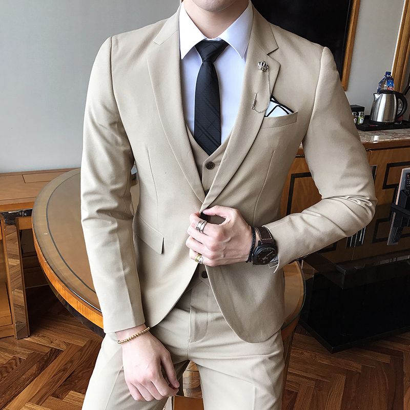 

2021 New (jaqueta Cala + Colete) Novos Slim Fit Escritrio Casamento Homem Terno Clssico Dos Homens De Negcios Ternos 1yf0, Navy blue