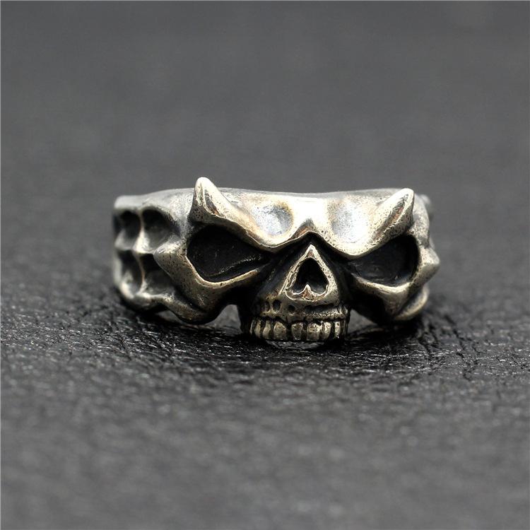 

Cluster Rings Men's Retro Handmade Skull Ring Cute Grim Reaper Gothic Plaid Punk Motorcycle Jewelry