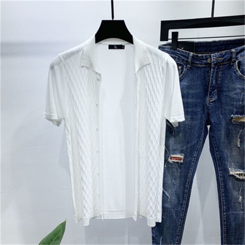 

2021 New Summer Knitted T-shirt Men's Tight Letter Embroidery Ice Silk Half Thin Section Short Sleeve 8g4b