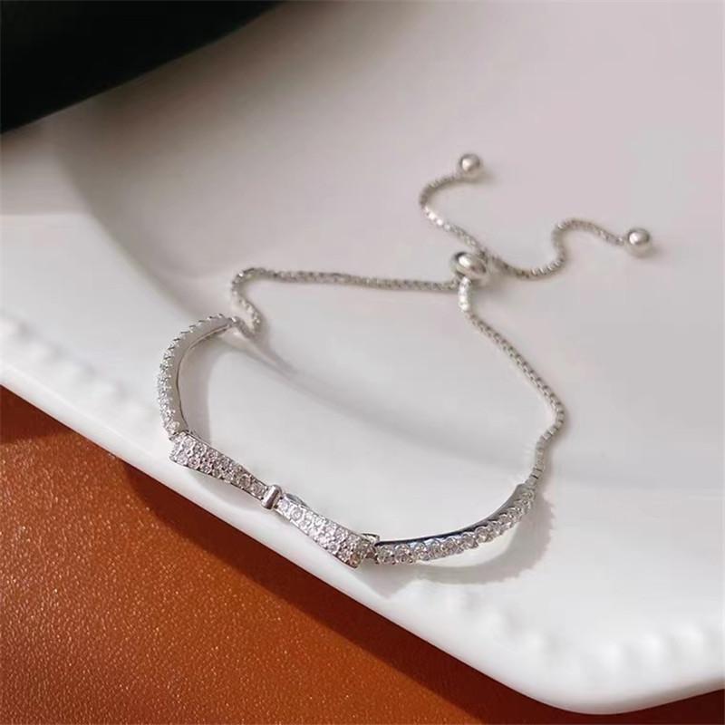 

Charm Bracelets Trendy Elegant Bowknot Tennis Bracelet For Women Female Zircon Adjustable Chain On Hand Party Jewelry Wedding Gifts, Golden;silver