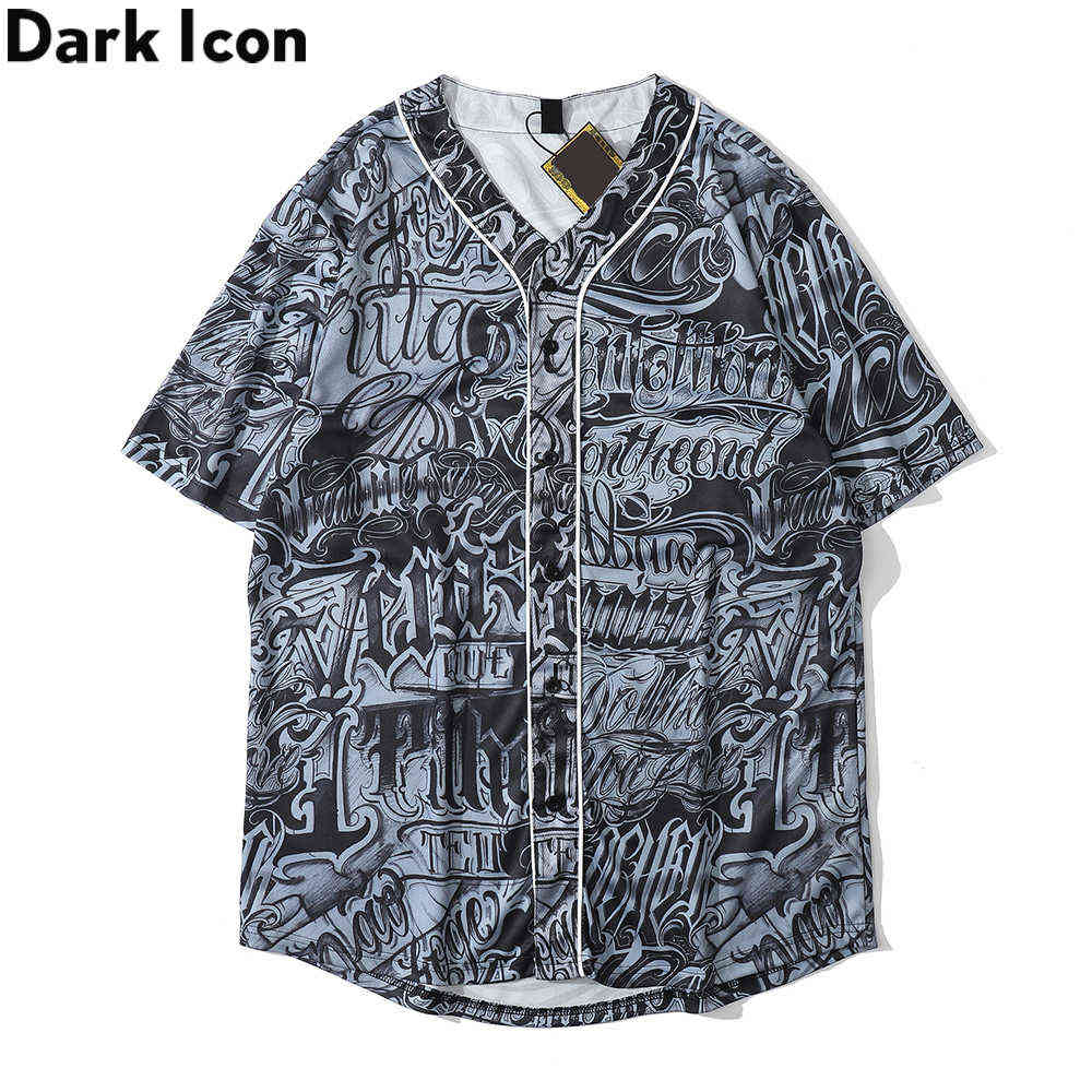 

Graffiti Full Printed Men's Baseball Shirt Cardigan Hip Hop Shirts Male Top 210603, Black