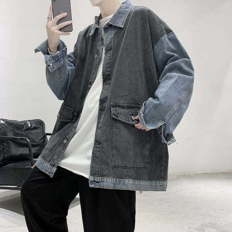 

New 2021 Trend in Men's Fashions Denim Streetwear Jacket Casual Color Amendment Lapel Coats Loose Collar Cowboy Outerwear Plus Size S-3xl Gj, Nostalgic color.