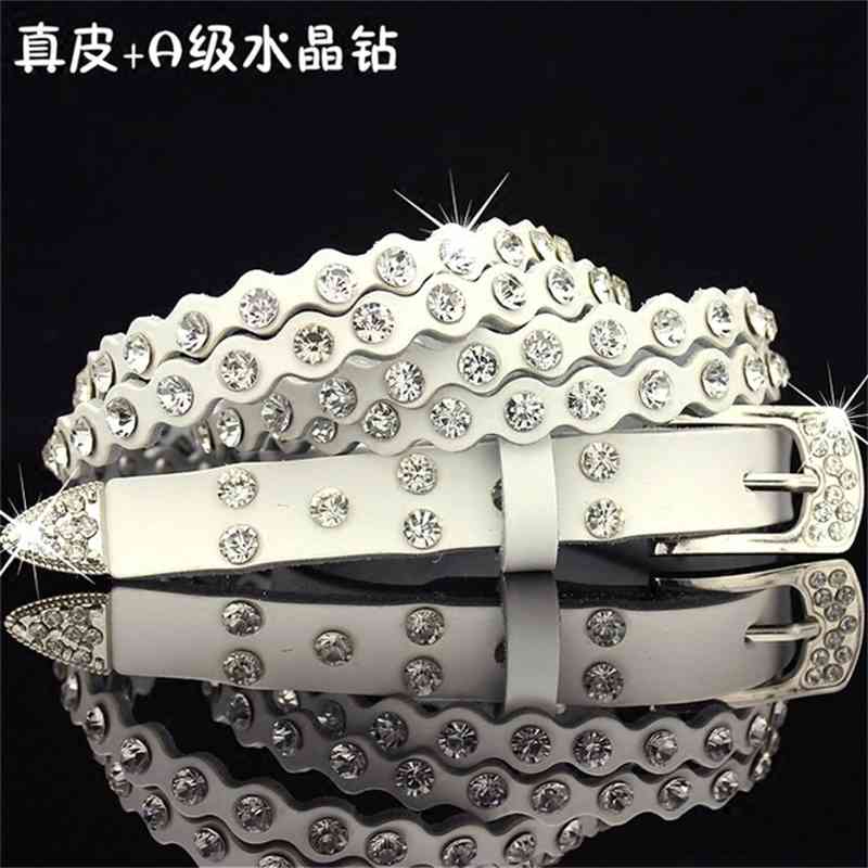 

Designer belts 2023 White slim fashion diamond inlaid versatile crystal women's belt cow leather Diamond Dress Belt