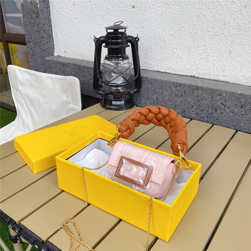 

Designer women's shoulder bag Thick handle of sheepskin woven mini handbag Purse Buckle design can be connected to the belt crossbody bags, Black