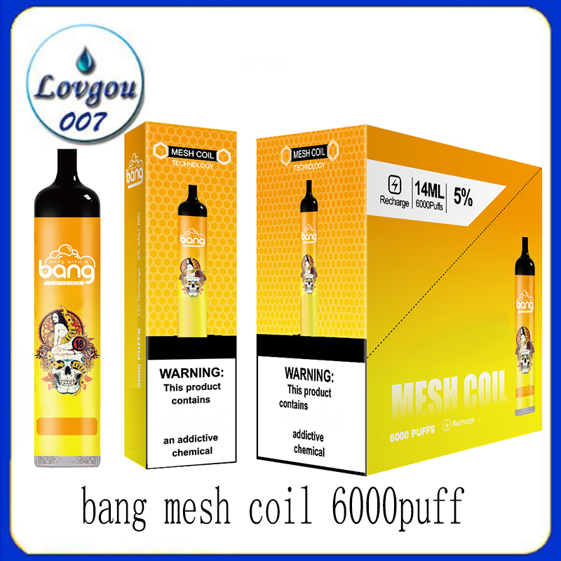 

Bang Mesh Coil 6000 Puffs Disposable E cigarettes Vape Pen 14ml Pre-filled Pods Cartridge 850mAh Rechargeable Battery 0268274