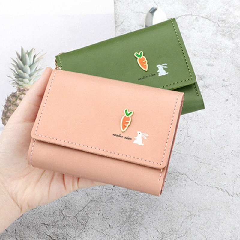 

short wallet purse female simple solid color printing tri fold personality cute small fresh wallet coin pocket animal prints o0ma#, Red;black