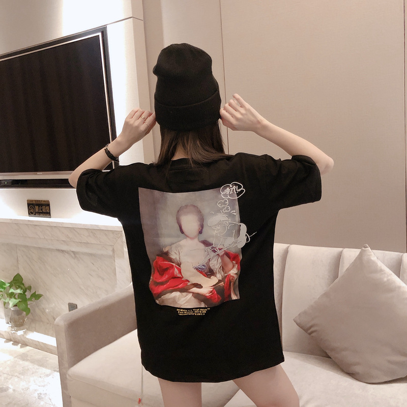 

Cotton Off Style Whit e 19fw Mariana Portrait Painting Queen Short Sleeve T-shirt for Men and Womenj9o7, White;black