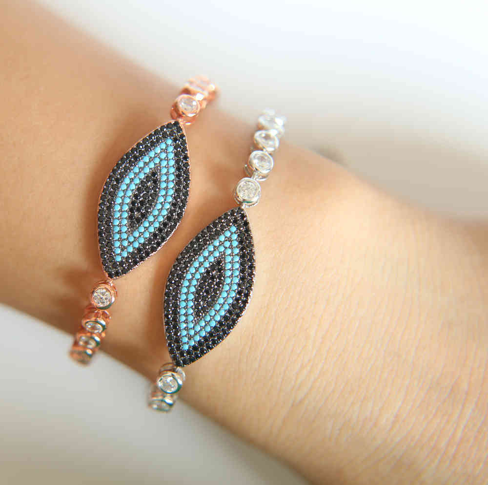 

CZ Tennis Bracelet Jewelry Fashion Turkish eye Girls Blue Cz cubic zirconia slider chain Bracelets Bangles