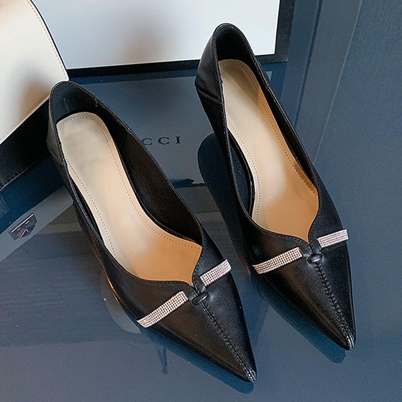 

Women's Pumps 2021 New Cowhide Spring Thin Heels Fashion Women Shoes Career Ladies Shoes Genuine Leather Pointed High Heels, Black