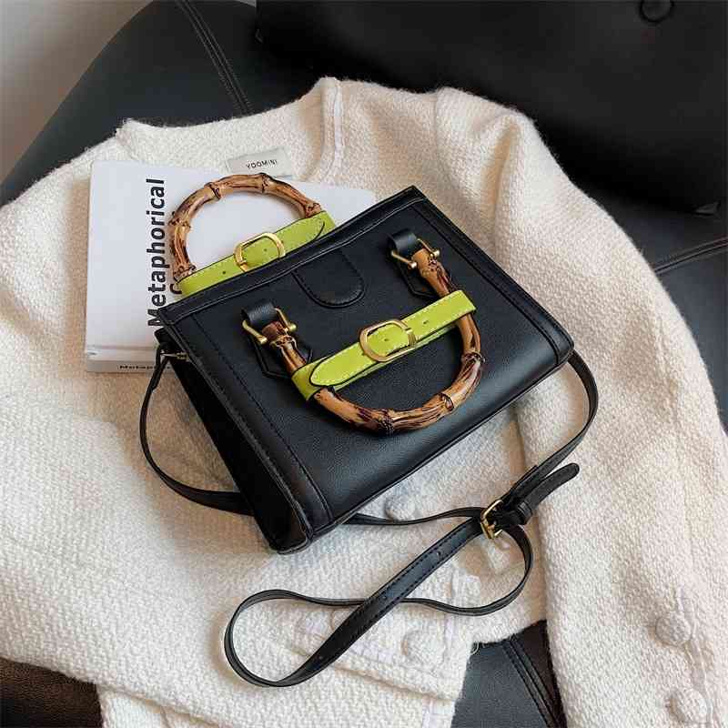

Design Bamboo portable large capacity women's bag texture fashion Single Shoulder Messenger solid color leisure Tote Bag Handbags, Black