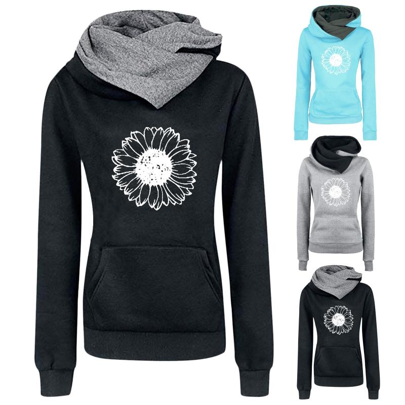 

Women's Hoodies & Sweatshirts Women Oversized Sweatshirt Casual Flower Printed Pullover Tops Long-sleeved Korean Fashion Hooded Moletom Femi, Black