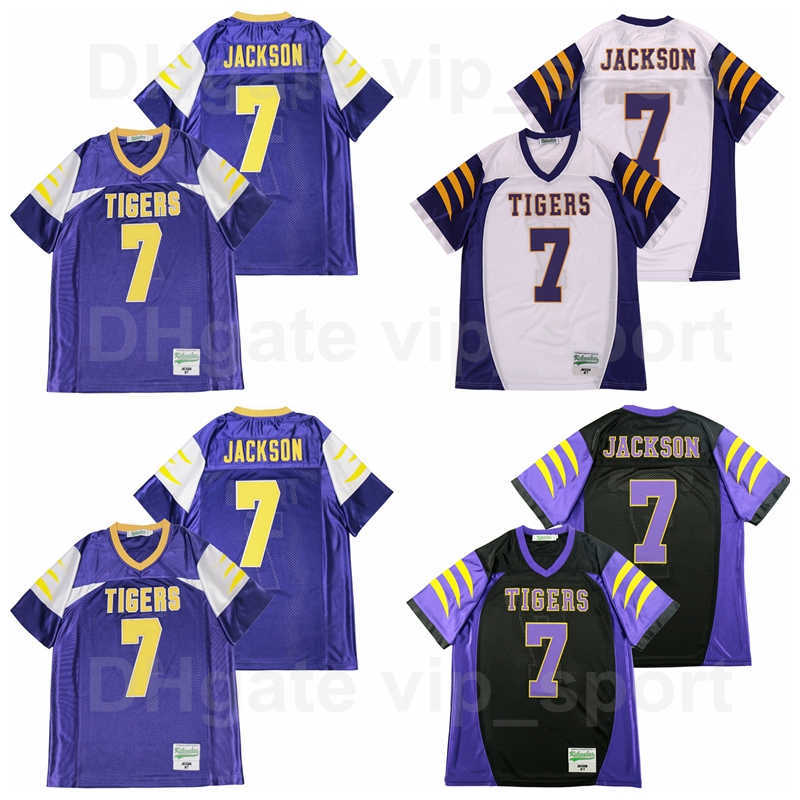 

Men High School Football Boynton Beach Tigers 7 Lamar Jackson Jersey Team Black Color White Away Purple Sport Breathable And Stitched Good, 00 yellow