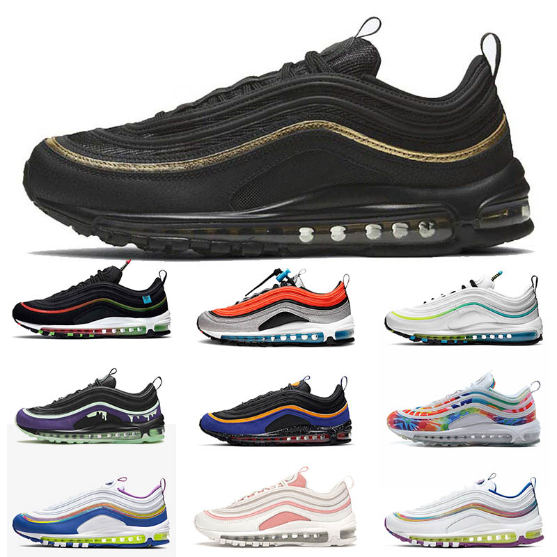 

SLIME 97 Mens Running shoes Triple Black white Sliver Bullet Metalic Gold Bred 97s GS Sky Moss Green men women trainer sports sneakers, #16 36-45
