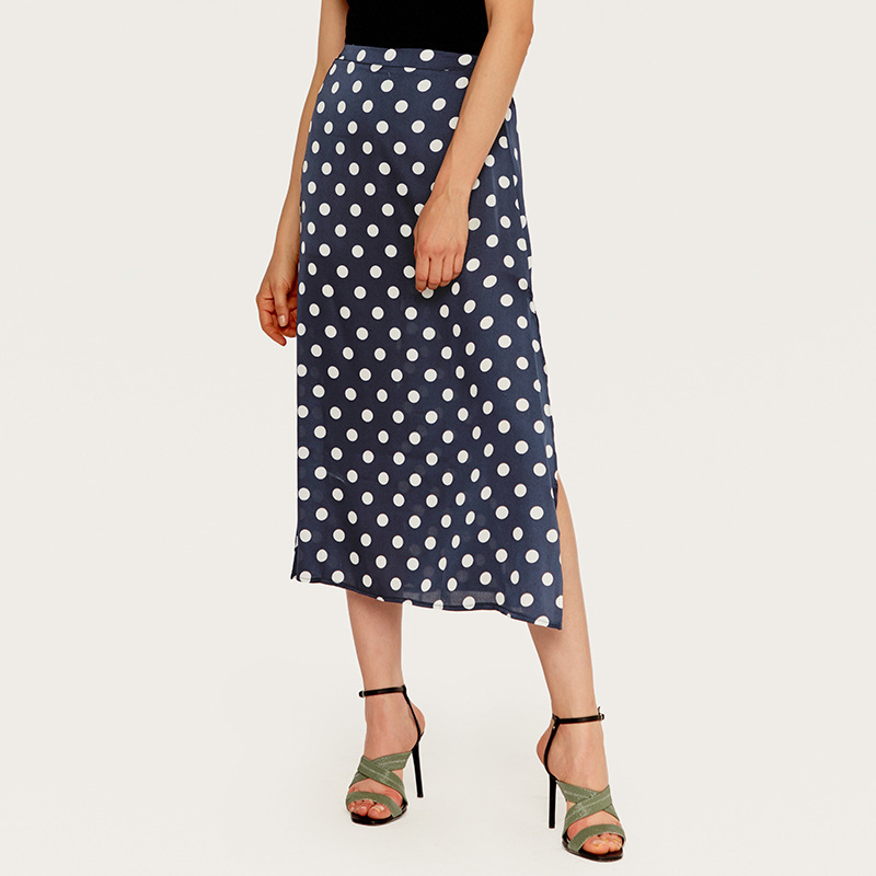 

2021 New Fashion Summer Dot Printed Side Slip Long Midi Casual Sexy Party Skirts Women 6s99, 01