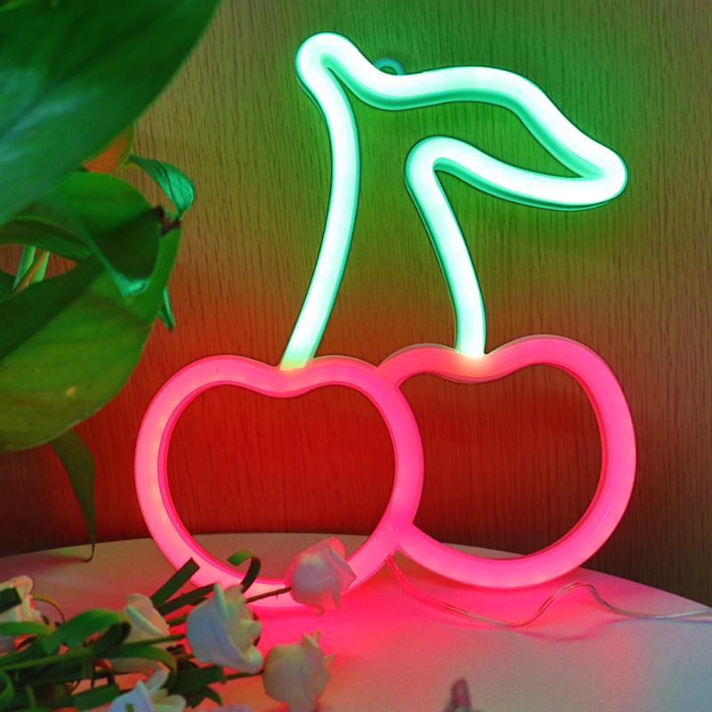 

Night Lights Wholesale Cherry LED Neon Light Sign Wall Art Lamp Xmas Birthday Gift Wedding Party Hanging Home