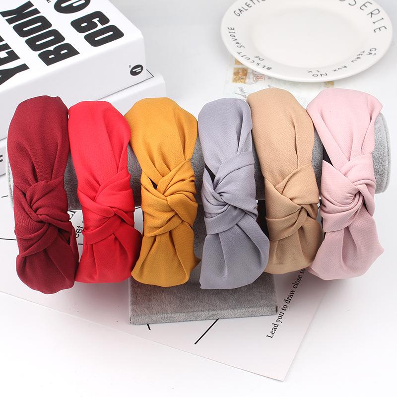 

2021 New Pure Color Hair Hoop Elegant Cloth Cross Head Band Wholesale Women Girls Fashion Simple Wide Edge Knot Headdress