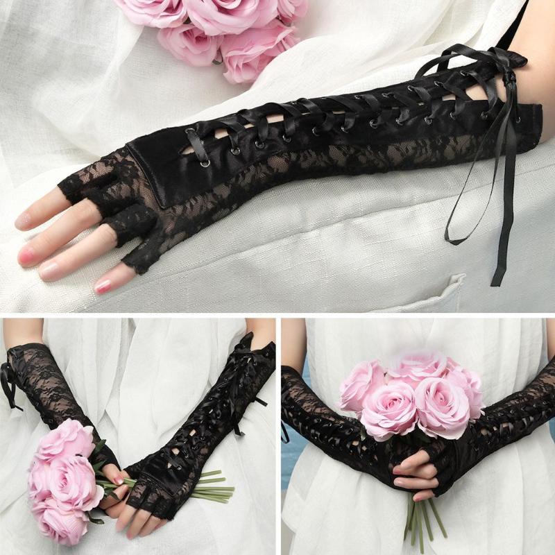 

Five Fingers Gloves 1 Pair Halloween Retro Women's Long Steampunk Gothic Lace Corset Arm Elbow Fingerless Cosplay Glove