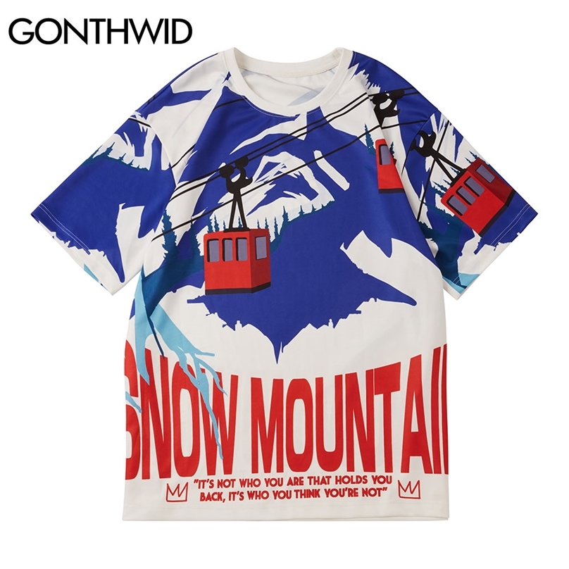

T-Shirts Harajuku Snow Mountain Print Tees Tshirts Streetwear Mens Fashion Casual Cotton Short Sleeve Loose Tops 210602, Multicolor