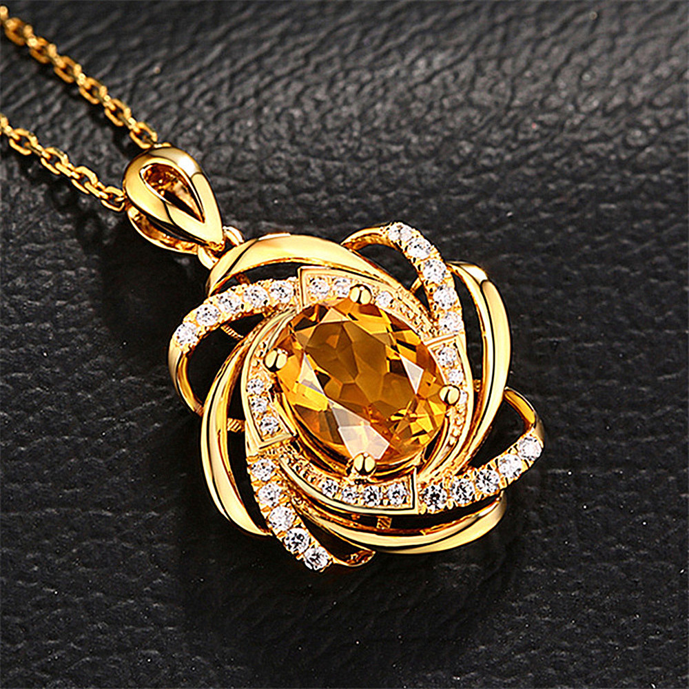 

2 carats yellow crystal citrine gemstones diamonds pendant necklaces for women gold tone choker chain jewelry bijoux bague gifts 0213, Silver