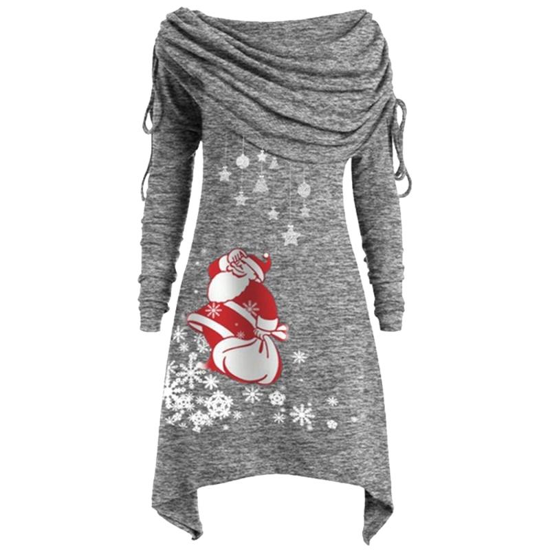 

Sfit 2021 New Arrival Long Sleeve Santa Claus Dress Women Snowflake Print Irregular Dress Top Female Fashion Christmas Dropship, Red