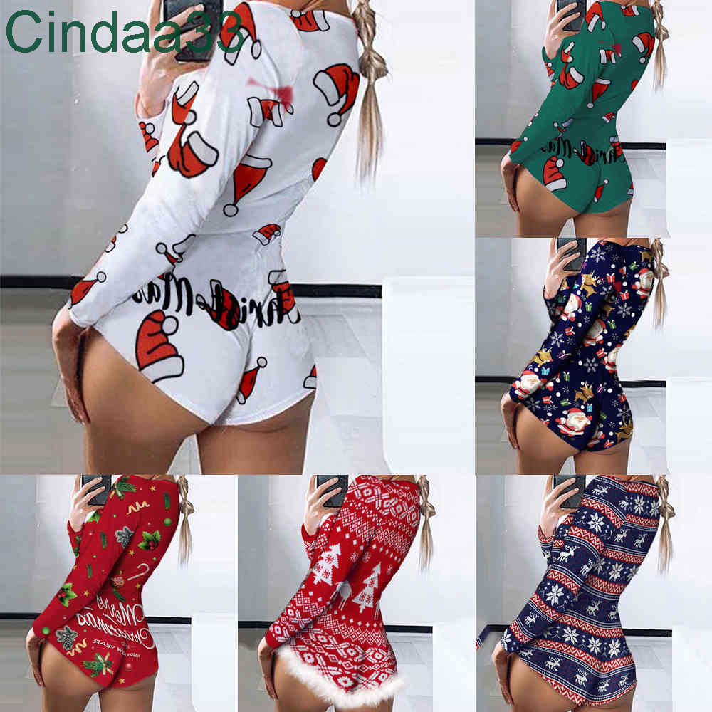 

Women Jumpsuits Designer Fall Winter Pajama Onesies Fashion Christmas Printed Long Sleeve V Neck Short Rompers Plus Size 6 Colours, White