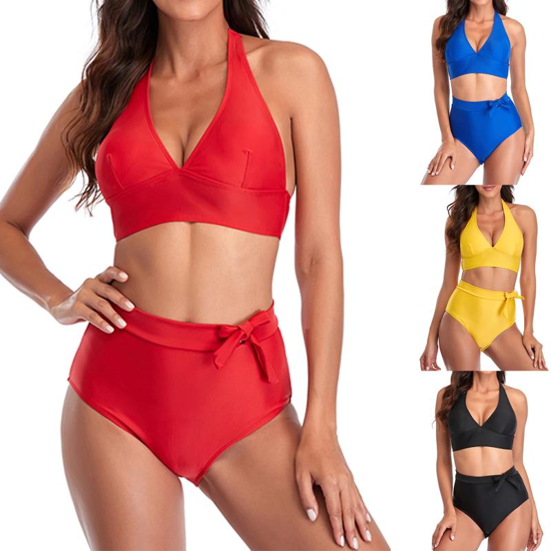 

Women' Swimwear Fashion Swimsuit Solid Color Sexy High Waist Split Bikini Bikinis Swimsuits Women Push Up