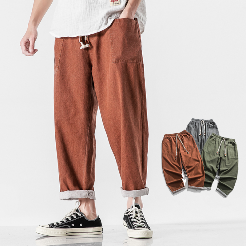 

2021 New Linen Cotton Baggy Men's Legs Hip Hop Runners Hare Streetwear Casual Sweatpants Loose Pants Rtho, Green