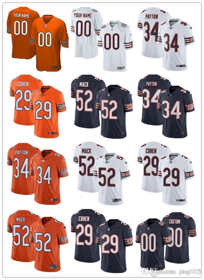 

Mens Womens Youth ChicagoBears52 Khalil Mack 34 Walter Payton 29 Tarik Cohen White orange navy Custom Football Jerseys, Black;red