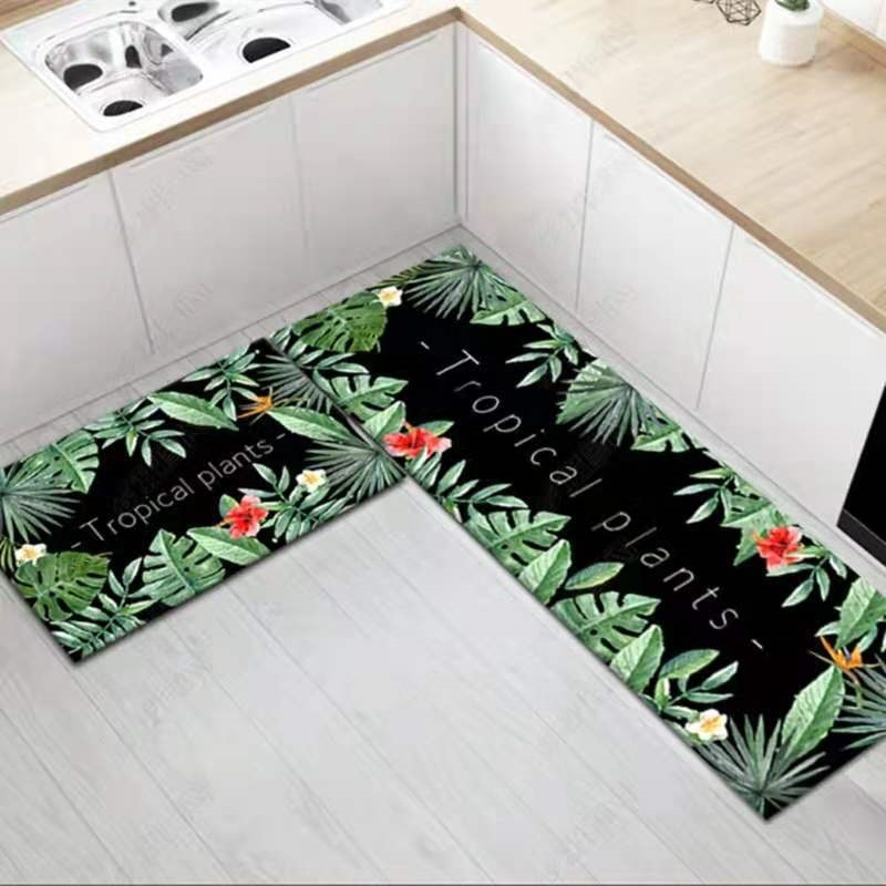 

Kitchen floor water and oil absorption foot long household door mat carpet bedroom, Tropical leaf 1