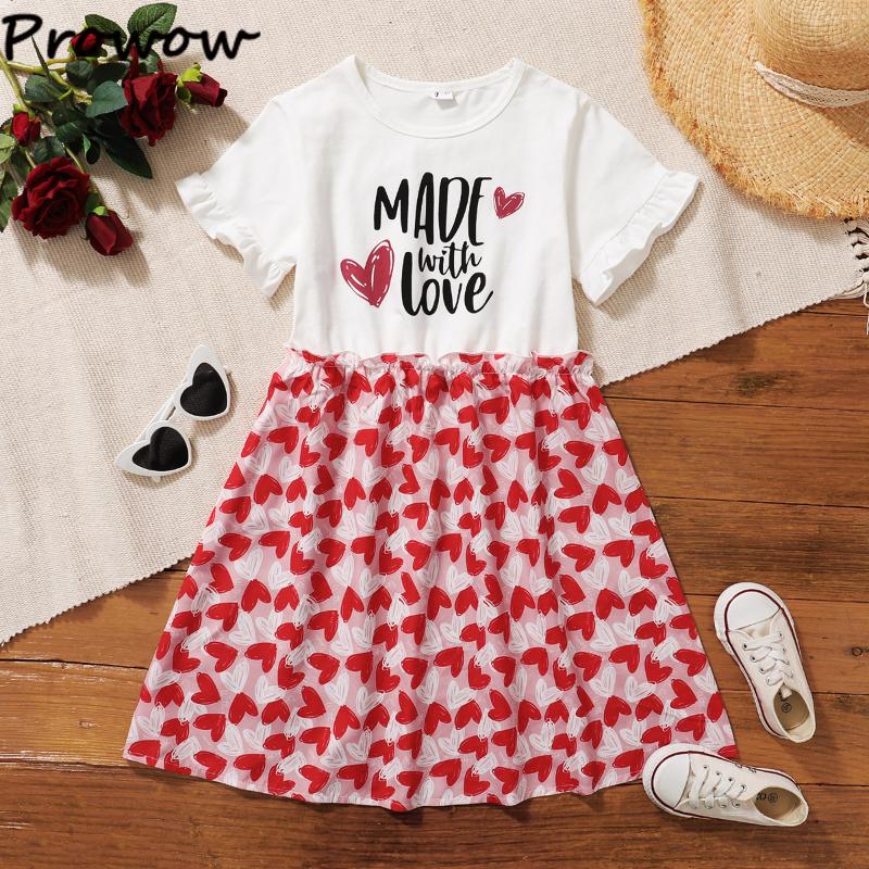 

Girl's Dresses Prowow Kids For Girls Clothing 4-12 Years Old Summer Patchwork Heart Children Big Girl Valentines Clothes, Red;yellow