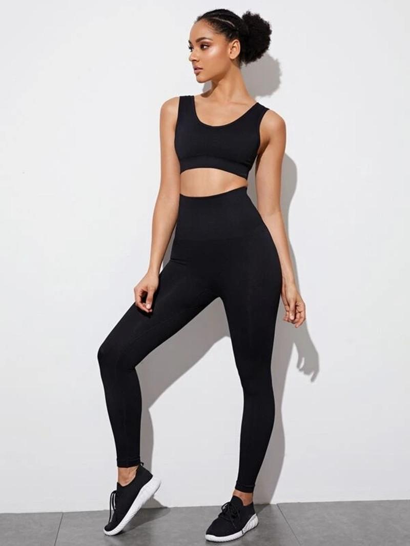 

2 Piece Seamless Yoga Set Workout Clothes For Women Sport Leggings+Sports Bras Gym Sets Outfit High Fitness Sports Suits, Black