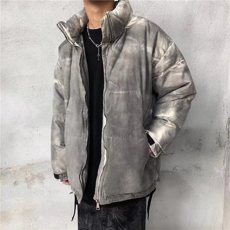 

2021 New High Street Tie-dye Gradiente Solto Jaqueta De Inverno Homem e Mulher Lavado Retro Grosso Quente Algodo Acolchoado Oversize Lapela, Pic color
