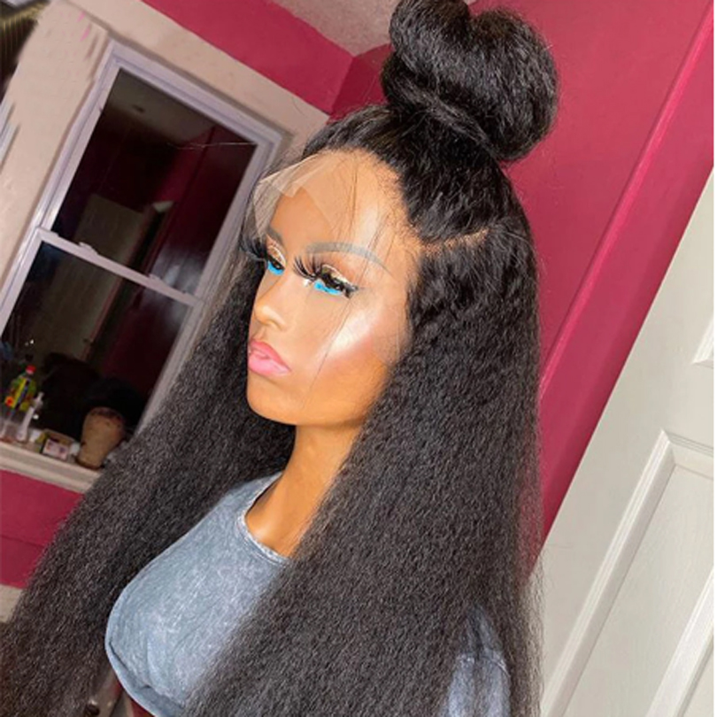 Costume Accessories Kinky Straight Synthetic Lace Front Wigs For Black Women Yaki Straight Long 26inch With Baby Hair Heat Resistant Fiber-image-749168378