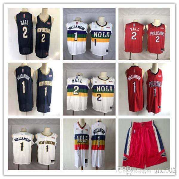 

Mens New Orleans Pelicans 1 Zion Williamson 2 Lonzo Ball Red white navy Basketball Shorts Basketball Jerseys, Black;red