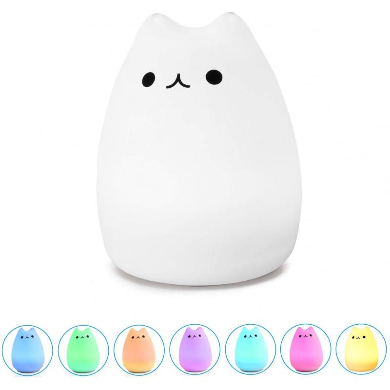 

Night Lights Cute Kitty Silicone LED Lamp,USB Rechargeable Children Light With Warm White & 7-Color Breathing Modesontrol,